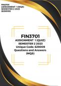 FIN3702 Assignment 2 (629009) SEMESTER 2 2023  (MQS Questions) 
