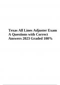 Texas All Lines Adjuster Exam A Questions with Correct Answers 2023 Graded 100%