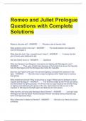 Romeo and Juliet Prologue Questions with Complete Solutions 