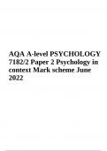 AQA A-level PSYCHOLOGY 7182/2 Paper 2 Psychology in context Mark scheme June 2022
