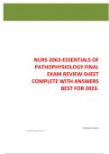 NURS 2063-ESSENTIALS OF PATHOPHYSIOLOGY FINAL EXAM REVIEW SHEET COMPLETE WITH ANSWERS BEST FOR 2023.