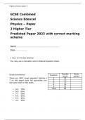 GCSE Combined Science Edexcel Physics – Paper 2 Higher Tier Predicted Paper 2023 with correct marking scheme       