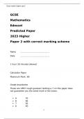 GCSE Mathematics Edexcel Predicted Paper 2023 Higher Paper 2 with correct marking scheme