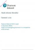Edexcel A Level 2019 Business Paper 3 Mark Scheme | Investigating business in a competitive Environment