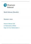 pearson edexcel (summer 2022) mathematics paper 2 mark scheme(results)