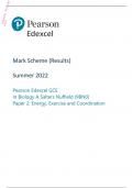 Edexcel A Level 2022 Biology A (Salters Nuffield) PAPER 2: Energy, Exercise and Co-ordination Mark Scheme