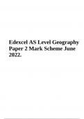 Edexcel AS Level Geography Paper 2 Mark Scheme June 2022.