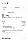  AQA 2023 AQA AS GEOGRAPHY0 PAPER PhysicalGeography and People and the Enviroment 2023 QUESTIONPAPER Genuine and well elaborated.