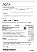 AQA GCSE MAY 2023 COMPUTER SCIENCE  8525 PAPER 1 ACTUAL PAPER COMPUTATIONAL THINKING AND PROGRAMMING SKILLS VB.NET