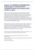 Chapter 10: GENERAL INFORMATION FOR CLASS D "CHAUFFEUR'S" LICENSE Question and answers 2023 verified  to pass