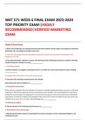 MKT 571 WEEK 6 FINAL EXAM 2023-2024 TOP PRIORITY EXAM |HIGHLY RECOMMENDED|VERIFIED MARKETING EXAM