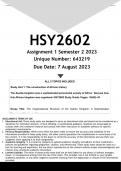  HSY2602 Assignment 1 (ANSWERS) Semester 2 2023 - DISTINCTION GUARANTEED.