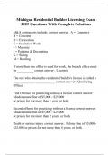 Michigan Residential Builder Licensing Exam 2023 Questions With Complete Solutions