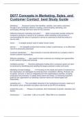 D077 Concepts in Marketing, Sales, and Customer Contact best Study Guide.