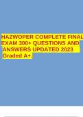 HAZWOPER COMPLETE FINAL EXAM 300+ QUESTIONS AND ANSWERS UPDATED 2023 Graded A+.