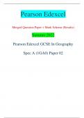 Pearson Edexcel Merged Question Paper + Mark Scheme (Results) Summer 2022 Pearson Edexcel GCSE In Geography  Spec A (1GA0) Paper 02 Centre Number Candidate Number *P70843RA0124* Turn over  Total Marks