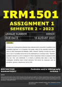 IRM1501 ASSIGNMENT 1 MEMO - SEMESTER 2 - 2023 - UNISA - DUE DATE: - 18 AUGUST 2023 (DETAILED MEMO – FULLY REFERENCED – 100% PASS - GUARANTEED) 