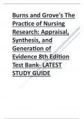 Burns and Grove's The Practice of Nursing Research Appraisal, Synthesis, and Generation of Evidence 8th Edition 2024 updated  Test Bank