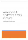 2023 SEMESTER 2 ASSIGNMENT 1 ANSWERS - African Customary Law (IND2601) 