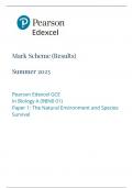EDEXCEL BIOLOGY A A LEVEL JUNE 2023 9bn0 MARKSCHEMES OF PAPER 1 THE NATURAL ENVIRONMENT AND SPECIES SURVIVAL