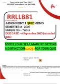 RRLLB81 ASSIGNMENT 1 QUIZ MEMO - SEMESTER 2 - 2023 - UNISA - (DISTINCTION GUARANTEED) DUE DATE: - 6 SEPTEMBER 2023.