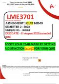LME3701 ASSIGNMENT 1 QUIZ MEMO - SEMESTER 2 - 2023 - UNISA - (DISTINCTION GUARANTEED) DUE DATE: - 11 AUGUST 2023