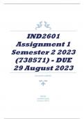 IND2601 Assignment 1 Semester 2 2023 (738571) - DUE 29 August 2023