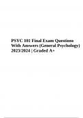PSYC (General Psychology) 101 Final Exam Questions With Answers | Latest 2023/2024 | Graded A+