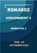 RSK4802 ASSIGNMENT 2 ( DUE 23 OCTOBER 2023)