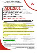 ADL2601 ASSIGNMENT 1 MEMO - SEMESTER 2 - 2023 - UNISA - (DETAILED ANSWERS WITH REFERENCES - DISTINCTION GUARANTEED) – DUE DATE: - 15 AUGUST 2023 - UNIQUE NUMBER: - 622623