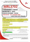 MRL3702 ASSIGNMENT 1 MEMO - SEMESTER 2 - 2023 - UNISA - (DETAILED ANSWERS WITH REFERENCES - DISTINCTION GUARANTEED) – DUE DATE: - 18 AUGUST 2023 - UNIQUE NUMBER: - 569426