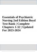 Test Bank For Essentials of Psychiatric Nursing 2nd E Mary Ann Boyddition By Mary Ann Boyd | Chapters 1-32 | 2023/2024