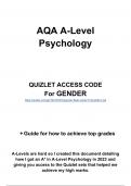 A* Quizlet flashcard access - GENDER for AQA A-Level Psychology