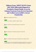 Midterm Exams: NR547/ NR 547 (Latest 2023/ 2024 UPDATES STUDY BUNDLE) Differential Diagnosis in Psychiatric-Mental Health Across the Lifespan Practicum Exam Reviews| Weeks 1-4 Covered| Complete Guide with Questions and Verified Answers- Chamberlain