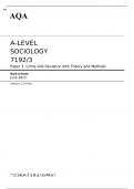 AQA A-LEVEL SOCIOLOGY Paper 3 JUNE 2023 MARK SCHEME: Crime and Deviance with Theory and Methods