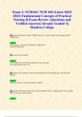 Exam 2: NUR160 / NUR 160 (Latest 2023/ 2024) Fundamental Concepts of Practical Nursing II Exam Review | Questions and Verified Answers| Already Graded A| Hondros College