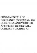 FUNDAMENTALS OF INSURANCE (BC) EXAM / 400 QUESTIONS AND VERIFIED ANSWERS / 2023/2024 ALL CORRECT / GRADED A+. 