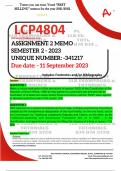 LCP4804 ASSIGNMENT 2 MEMO - SEMESTER 2 - 2023 - UNISA - (UNIQUE NUMBER: - 341217 ) (DISTINCTION GUARANTEED) – DUE DATE:- 11 SEPTEMBER 2023