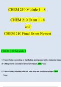 CHEM 210 Module 1 - 8, Exam 1 - 8 and CHEM 210 Final Exam Newest Qs & As (2023 / 2024) (Verified Answers)