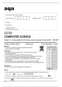Aqa GCSE Computer Science Paper 1 8525/1C Question Paper May2023 Paper 1 Computational thinking and programming skills – VB.NET