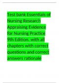 Test bank Essentials of Nursing Research Appraising Evidence for Nursing Practice 9th Edition. with all chapters with correct questions and correct answers rationale