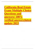 California Real Estate Exam Multiple Choice Questions and answers( 100% verified answers)latest update 2023