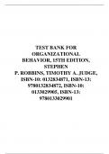 TEST BANK FOR ORGANIZATIONAL BEHAVIOR, 15TH EDITION, STEPHEN P. ROBBINS, TIMOTHY A. JUDGE, ISBN-10: 0132834871, ISBN-13: 9780132834872, ISBN-10: 0133029905, ISBN-13: 9780133029901