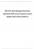 BIO 250 Microbiology Final Exam  Questions With Correct Answers Latest  Update 2023/2024 Graded A+