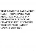 TEST BANK FOR PARAMEDIC CARE – PRINCIPLES AND PRACTICE, VOLUME 1 6th EDITION BY BLEDSOE ALL CHAPTERS INCLUDED ISBN: 9780137373840 LATEST UPDATE 2023/2024.