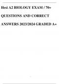 Hesi A2 BIOLOGY EXAM / 70+ QUESTIONS AND CORRECT ANSWERS 2023/2024 GRADED A+