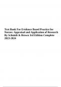 Test Bank For Evidence Based Practice for Nurses: Appraisal and Application of Research By Schmidt & Brown 3rd Edition Complete 2023-2024