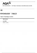 AQA  AS PSYCHOLOGY   7181/2 Paper 2  Psychology in context Mark scheme June 2023 