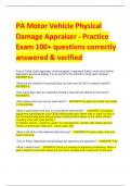 PA Motor Vehicle Physical  Damage Appraiser - Practice  Exam 100+ questions correctly  answered & verified