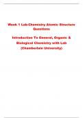 Chem 120 Answer key for Lab-Chemistry Atomic Structure Questions assignment week 1 Introduction To General, Organic & Biological Chemistry with Lab (Chamberlain University)